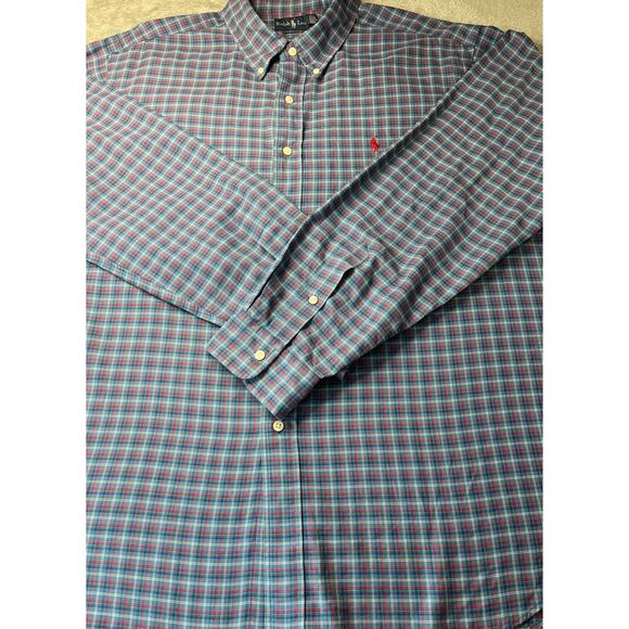 Ralph Lauren Blue Red‎ Checked Classic Fit Button Down XXL - Picture 2 of 6